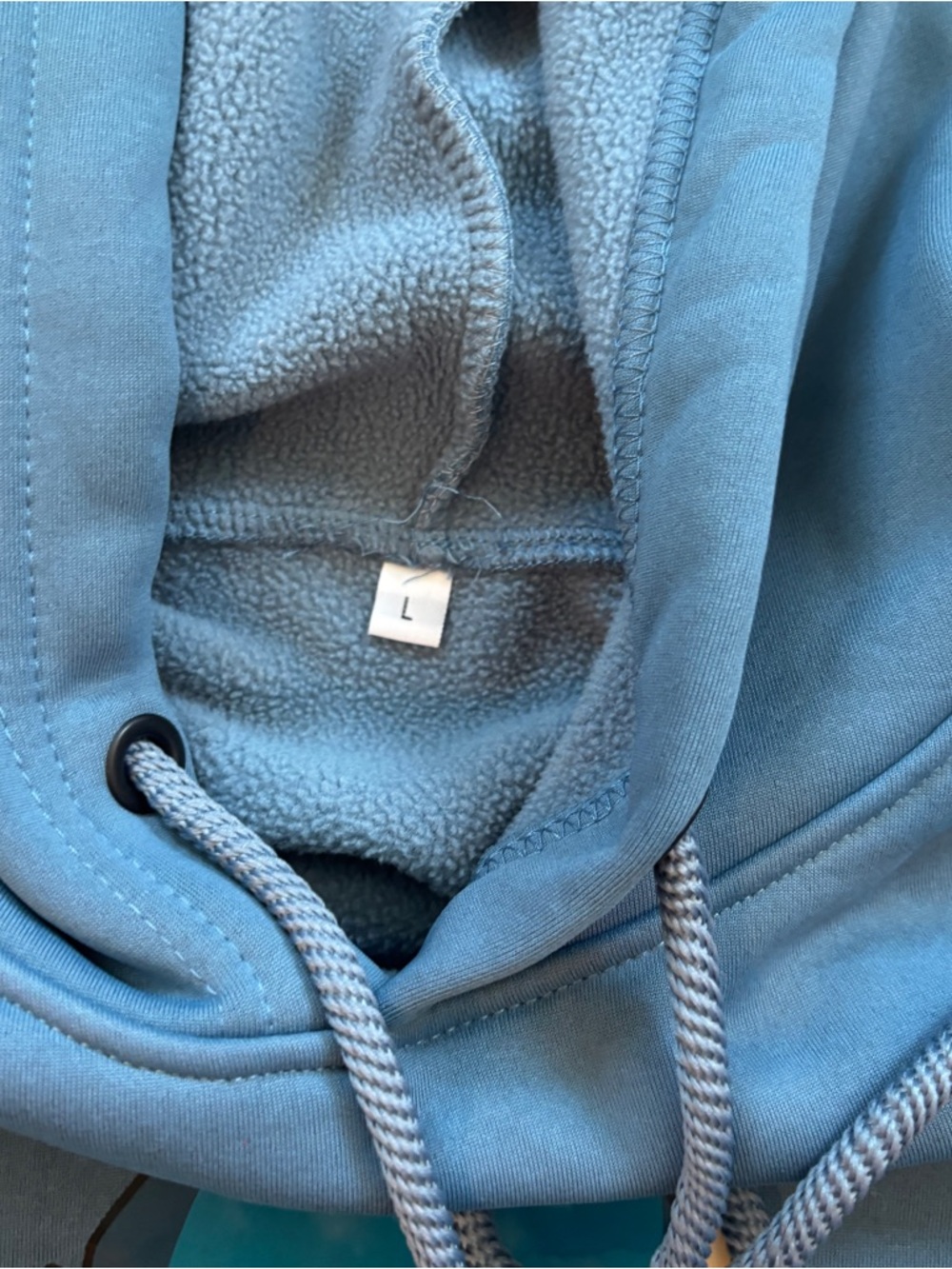 Teal Pullover Hoodie with White Swoosh and Sleeping Creature - Picture 6 of 9